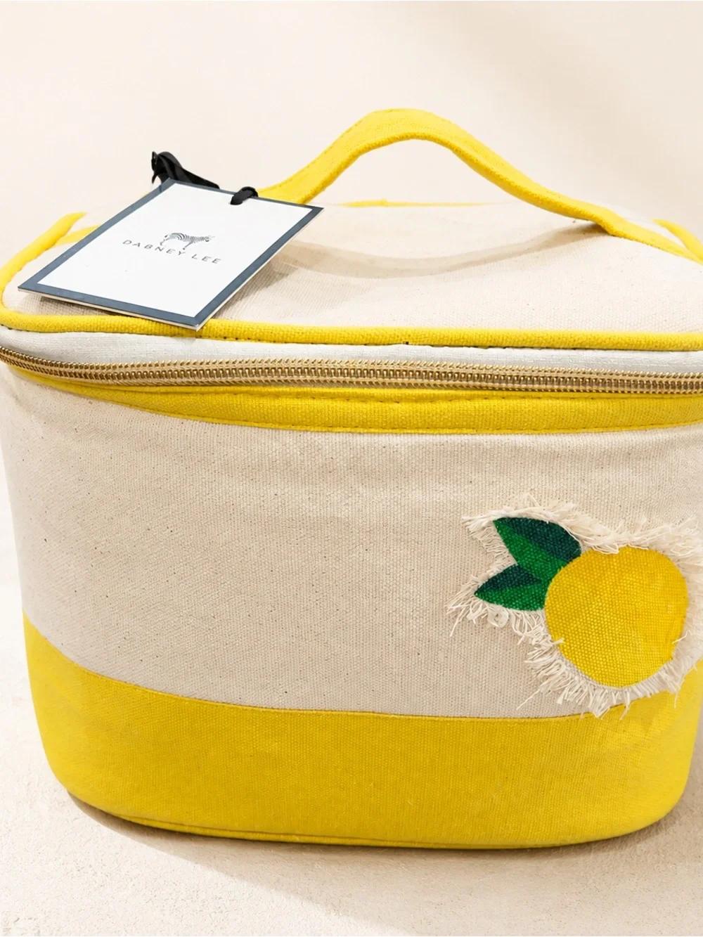 NWT Dabney Lee Lemon Appliqué Cosmetic Train Case Yellow Canvas